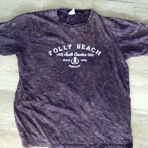 just an average t shirt!purple & bleach tie-dye w/ a folly beach logo.
